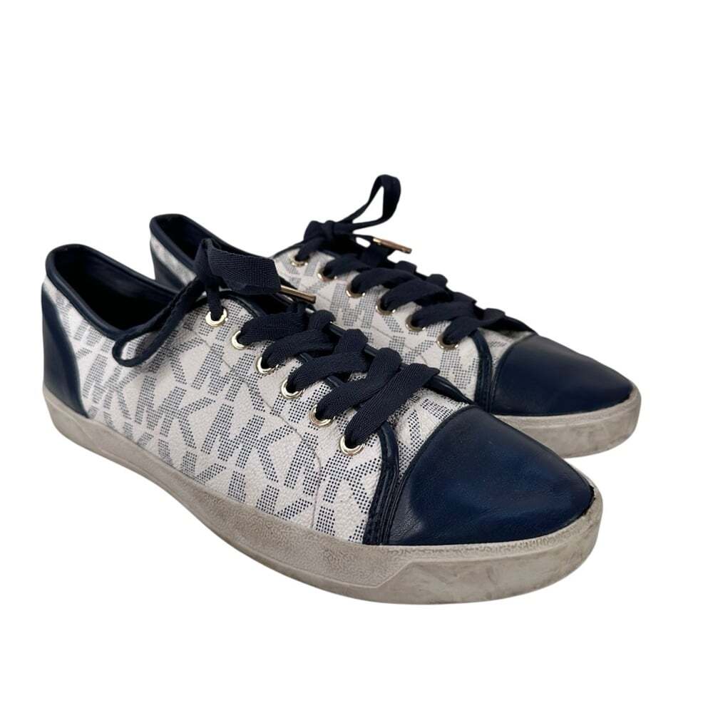 KORS Michael Kors Navy White Signature Sneakers Womens 10 Monogram Casual